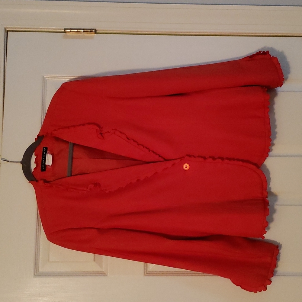 Morton Bernard red ruffle blazer